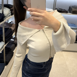 Fermuarlı modanna yaka fitilli bluz
