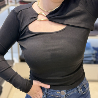 Gold yaka detaylı siyah bluz 