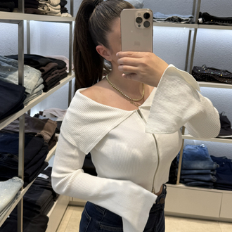 Fermuarlı modanna yaka fitilli bluz