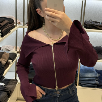 Fermuarlı modanna yaka fitilli bluz
