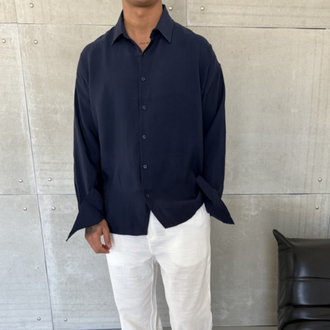 Lacivert Renk Modal Kumaş Oversize Kalıp Gömlek
