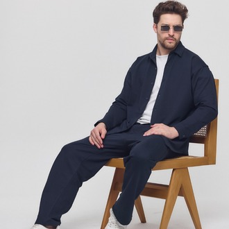 %100 Coton Kumaş Gömlek Pantolon Takım Lacivert Renk