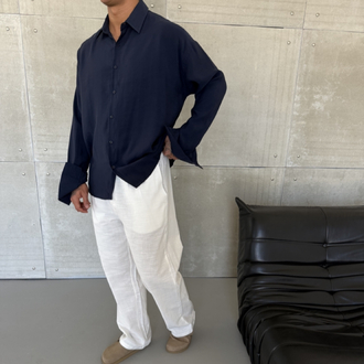 Lacivert Renk Modal Kumaş Oversize Kalıp Gömlek