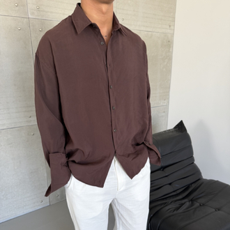Kahve Renk Modal Kumaş Oversize Kalıp Gömlek