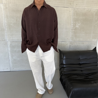 Kahve Renk Modal Kumaş Oversize Kalıp Gömlek