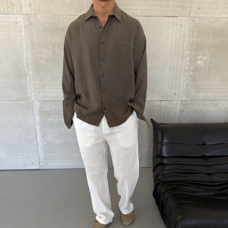 Haki Renk Modal Kumaş Oversize Kalıp Gömlek