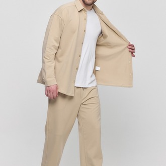 %100 Coton Kumaş Gömlek Pantolon Takım Bej Renk