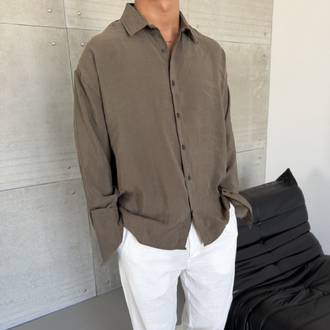 Haki Renk Modal Kumaş Oversize Kalıp Gömlek
