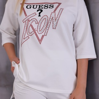 GUESS ICON TAŞLI EŞOFMAN TAKIMI BEYAZ