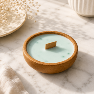 Wood Bowl Candle — Mint