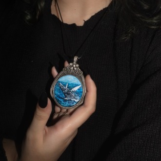Hand-painted miniature whale amulet