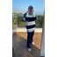Oversize Lacivert beyaz cizgili kazak