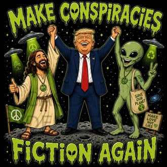 “Make Conspiracies Fiction Again” – T- shirt, poster, mug design – 2500 x 2500 pixel 300 DPI