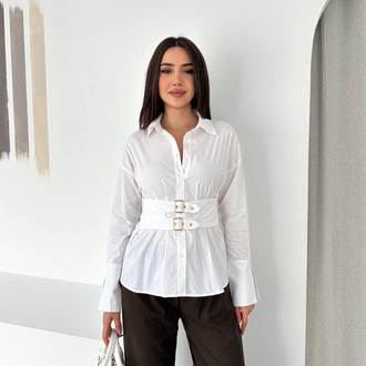 Geniş kuşaklı gold kemerli Poplin gömlek