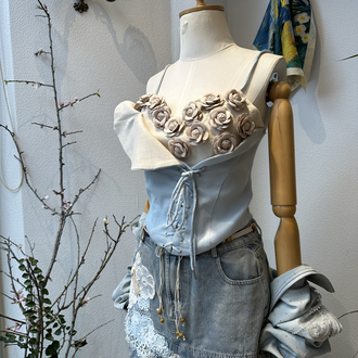 Çiçek aplikeli Vintage Büstiyer