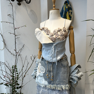 Çiçek aplikeli Vintage Büstiyer
