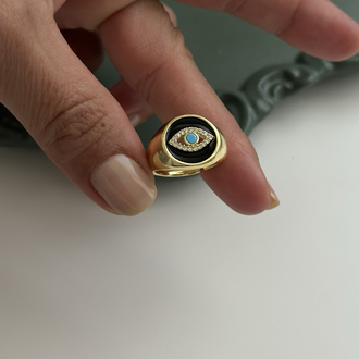 Altın kaplama ayarlamalı black eyes yüzük 