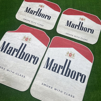 Marlboro Tasarımlı Premium Araç Paspas Seti – Beyaz Klasik Stil (4’lü Set)