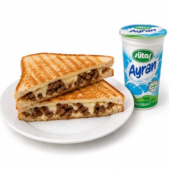 Kavurmalı kaşarlı Tost + Küçük Ayran