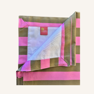 Çizgili Kare Masa Örtüsü | Pembe & Haki | 155x155 cm