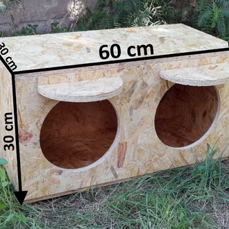 2 Bölmeli Kedi Yuvası. Soğuk ve yağmura dayanıklı 15 mm OSB'den sağlam kedi yuvası