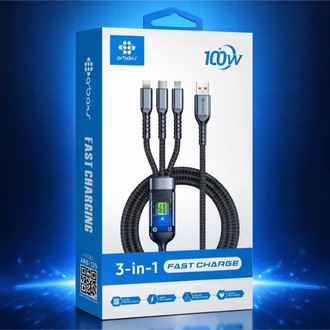 3’ü 1 Arada 100W Hızlı Şarj Kablosu – Type-C, Lightning, Micro Usb