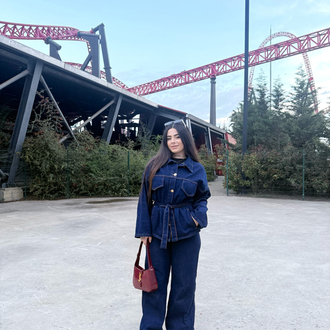 Denim kemer detaylı ceket pantolon takımı 