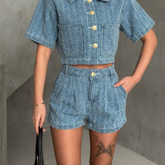 Tırtıklı Denim şort takım