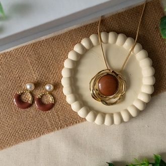 Brown Kolye Ve Küpe set