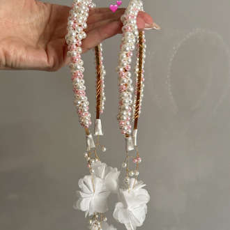 Pembe çiçekli anne bebek takımı ve abla tacı 5 li set