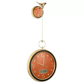 Gold Kuşlu Turuncu Duvar Saati |  Orange Wall Clock with Gold Bird