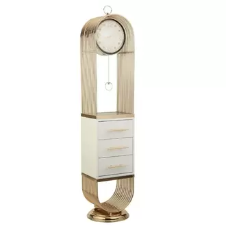 Gold Üç Çekmeceli Beyaz Saat | Gold Three Drawer White Clock
