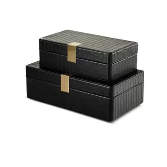 Siyah Deri Dekoratif Kutu Seti | Black Leather Decorative Box Set