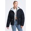 Kadın Siyah Sweatshirt Detaylı Çift Cepli Fermuarlı Asimetrik Şişme Mont