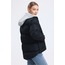 Kadın Siyah Sweatshirt Detaylı Çift Cepli Fermuarlı Asimetrik Şişme Mont