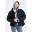 Kadın Siyah Sweatshirt Detaylı Çift Cepli Fermuarlı Asimetrik Şişme Mont