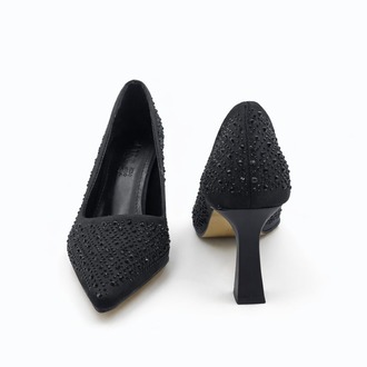 Stiletto Siyah Taşlı Kadın Topuklu Ayakkabı