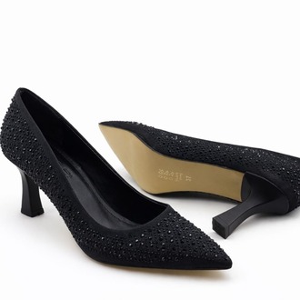 Stiletto Siyah Taşlı Kadın Topuklu Ayakkabı