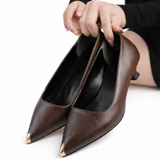 Kahve Kadın Kısa Topuklu Stiletto Ayakkabı 9192