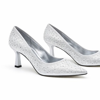 Stiletto Gümüş Taşlı Kadın Topuklu Ayakkabı
