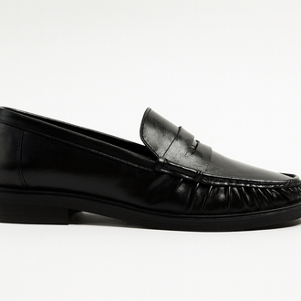 Kadın Büzgülü Siyah deri Oxford Loafer Günlük ayakkabı 