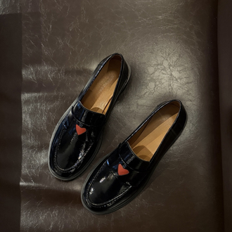 Noir Amour Kalp Detaylı Siyah Rugan Kadın Loafer