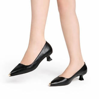 Siyah Kadın Kısa Topuklu Stiletto Ayakkabı 9192