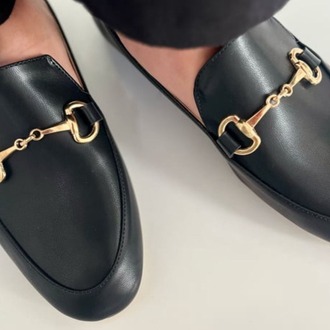 Kadın Siyah Deri Zincirli Loafer Günlük Ayakkabı 9299