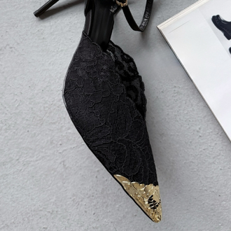 Black Icon Siyah Dantel Bilekten Bağlı Stiletto 