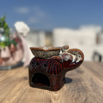 Büyük Beyaz Fil Seramik Buhurdanlık + Hediye Buhurdanlık Mumu