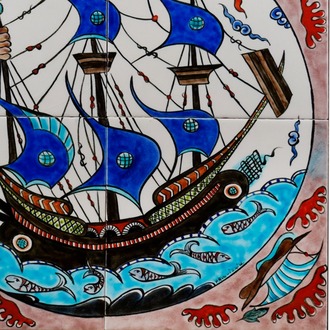 El Yapımı İznik Çini Pano – Kalyon Deseni