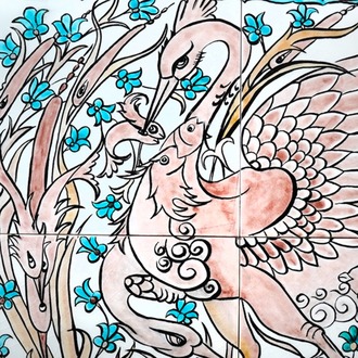 El Yapımı İznik Çini Pano – Efsanevi Kuş Deseni