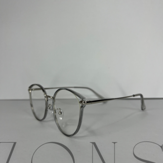 Modern Retro Yuvarlak Optik Gözlük  Şeffaf Gri Çerçeve  Gümüş Metal Detaylı