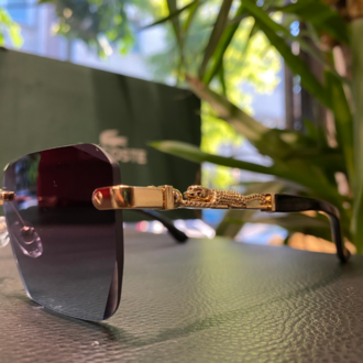 Premium Çerçevesiz Güneş Gözlüğü  Kahve-Mavi Degrade Lens  Altın Saplar